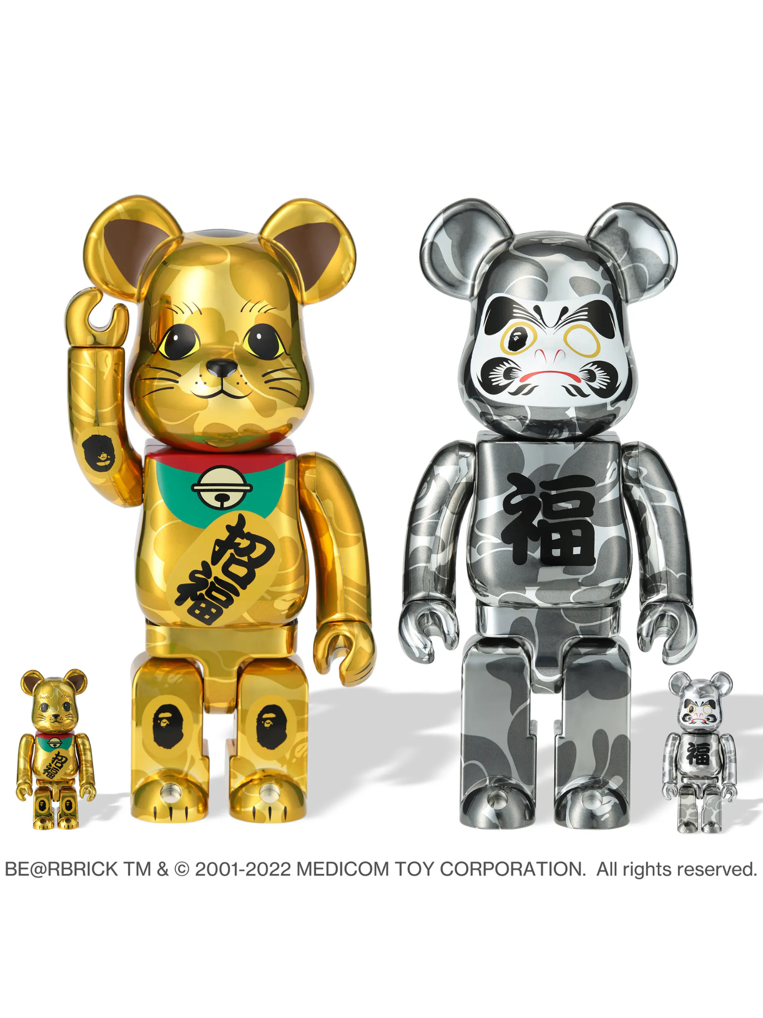BE@RBRICK Bape (R) Manekineko Gold Plated & Daruma Silver Plated