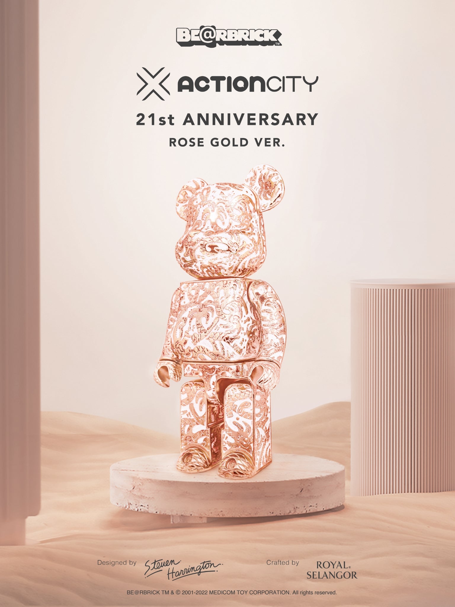 Bearbrick Royal Selangor x Steven Harrington Rose Gold - ActionCity