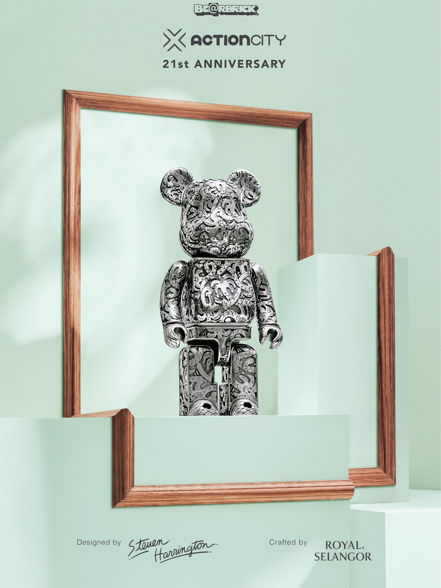 Bearbrick Royal Selangor x Steven Harrington Silver 400% - ActionCity