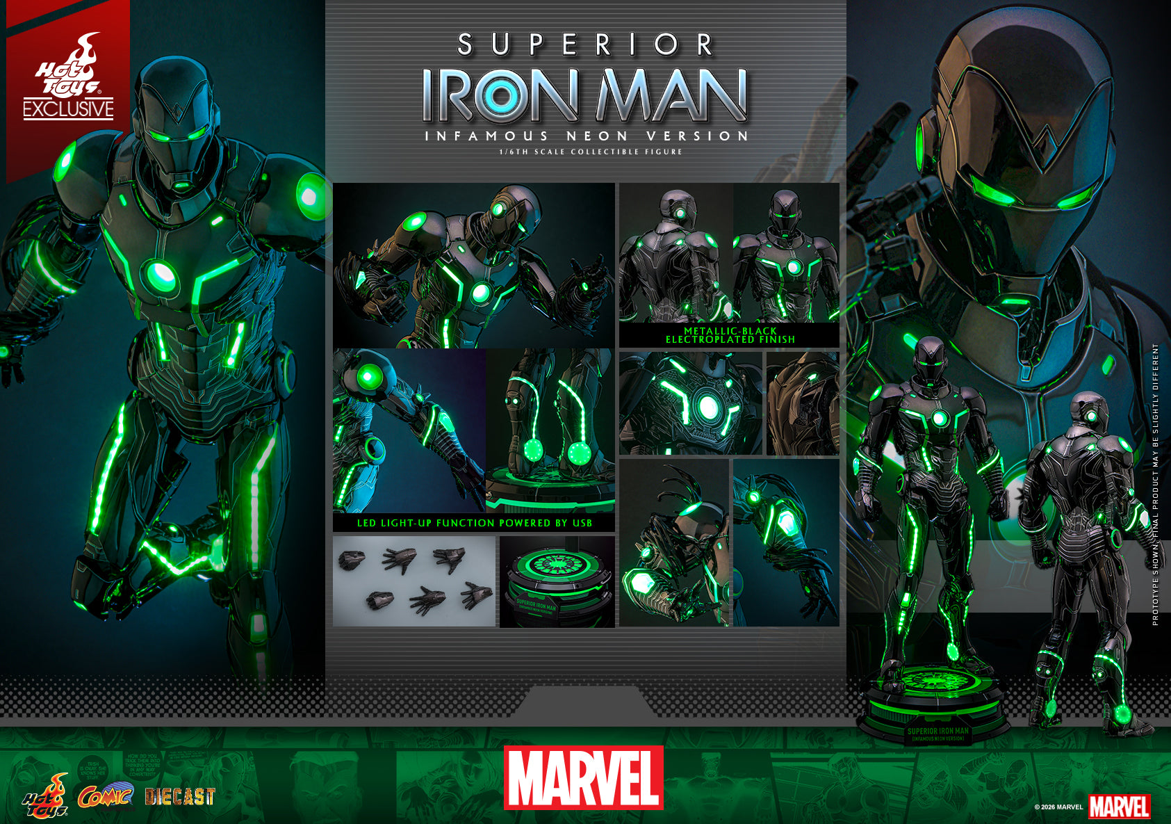 [Pre-Order] CMS036D83 – Marvel Comics - 1/6th scale Superior Iron Man (Infamous Neon Version) Collectible Figure [Hot Toys Exclusive]