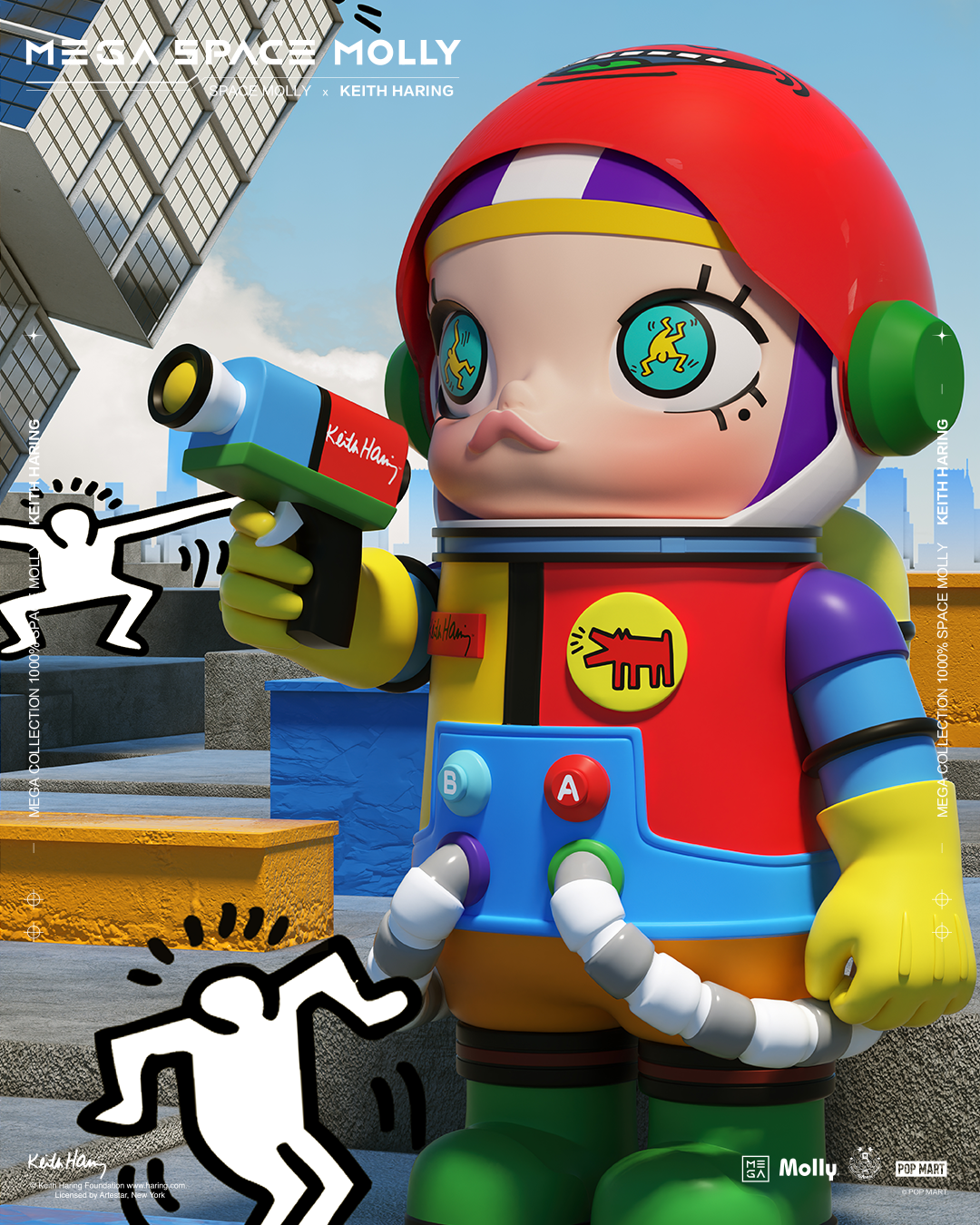 POP MART MEGA Reserve Series 1000% Space Molly × Keith Haring
