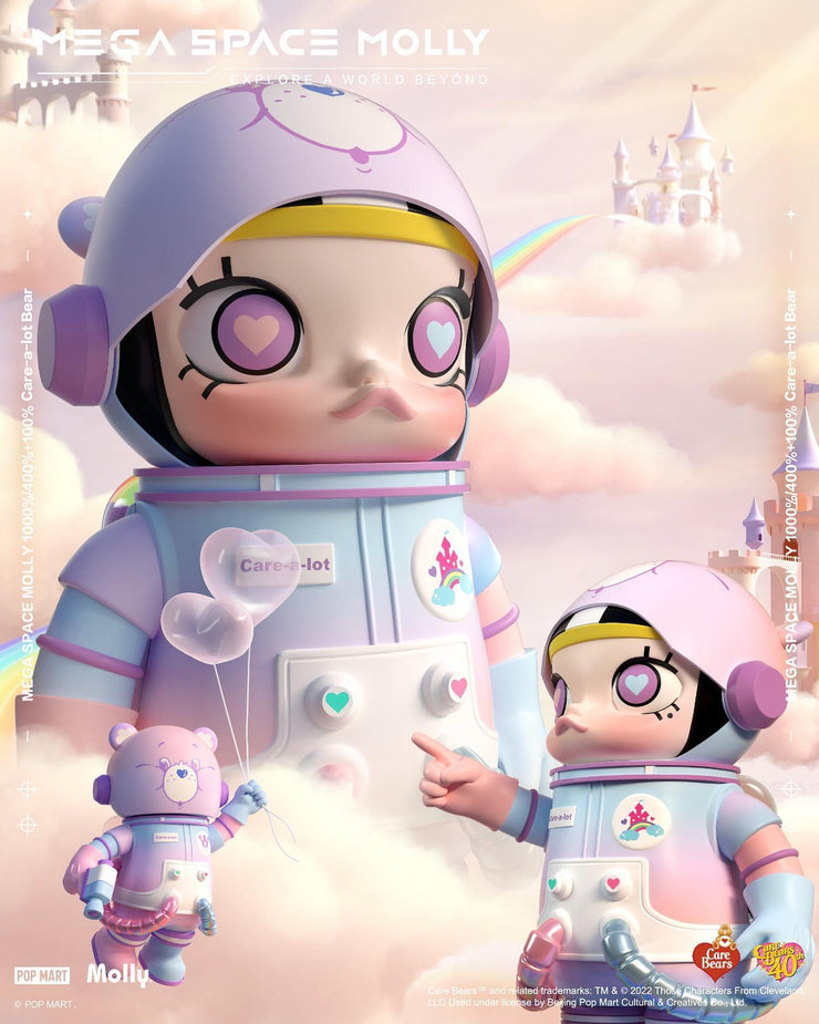POP MART MEGA Collection 400%+100% SPACE MOLLY x Care Bears-Care-a-lot Bear