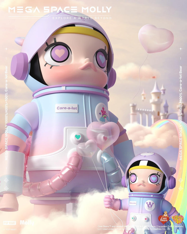 POP MART MEGA Collection 400%+100% SPACE MOLLY x Care Bears-Care-a-lot Bear