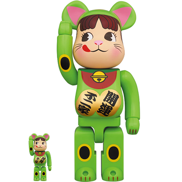 BE@RBRICK Manekineko Peko-Chan Fluorescent Green 100% & 400%